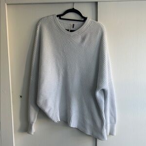 Free People White Asymmetrical Crewneck Sweater